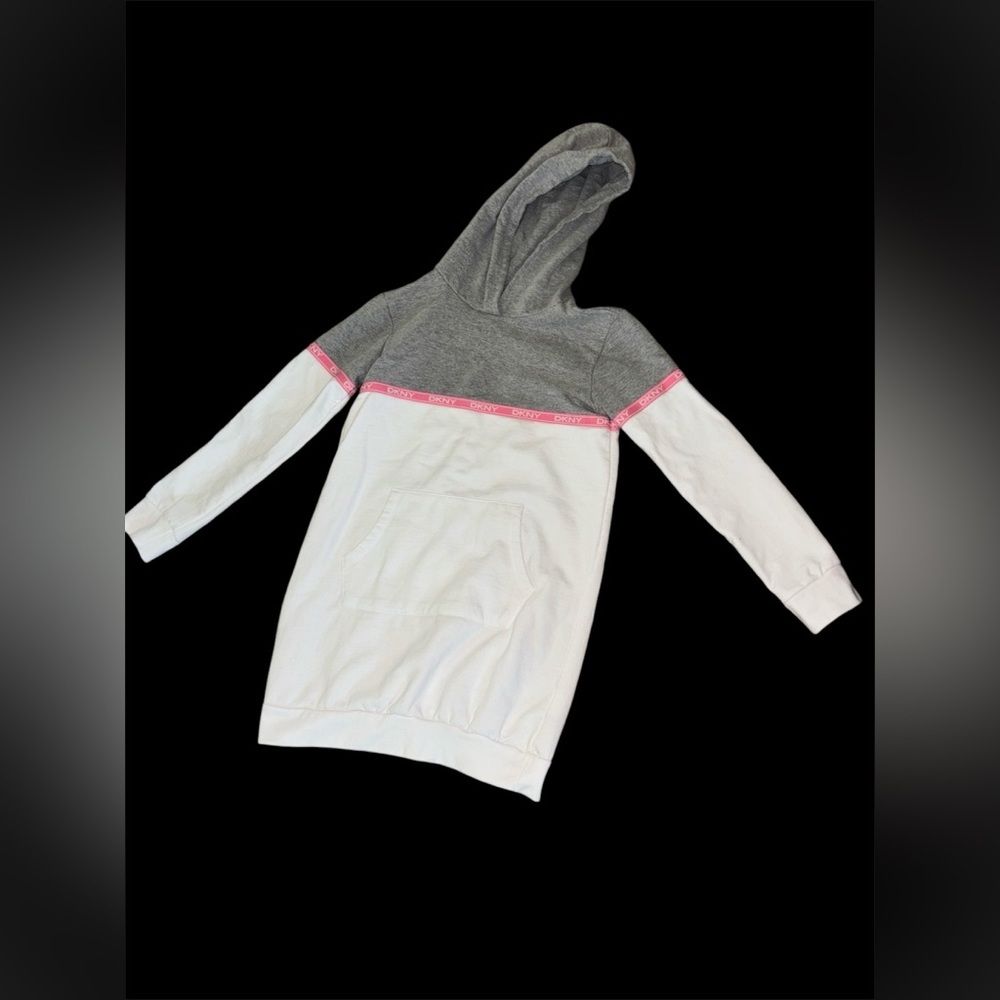 🌺DKNY Gray and White Kids Hoodie with Pink Accent